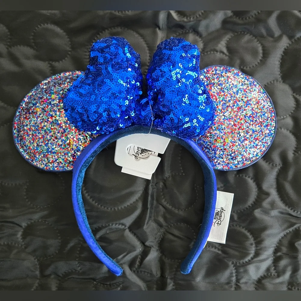 NWT Disney Parks Minnie Mouse Ears 2020 Celebration Blue Sparkle Bow Headband - Picture 1 of 5